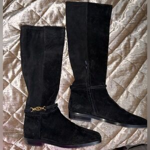 Sam Edelman Clive Black Suede Boots with Gold Accent